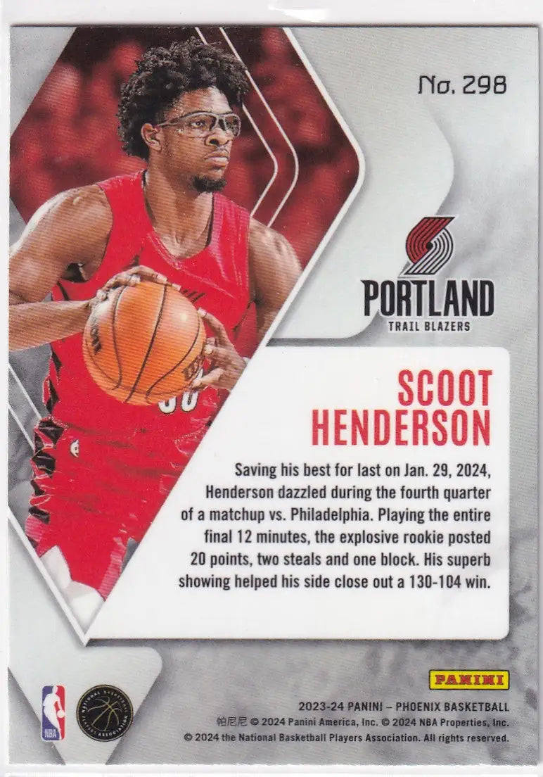 2023-24 PHOENIX #298 SCOOT HENDERSON- PORTLAND TRAIL BLAZZERS - Basketball Card Single
