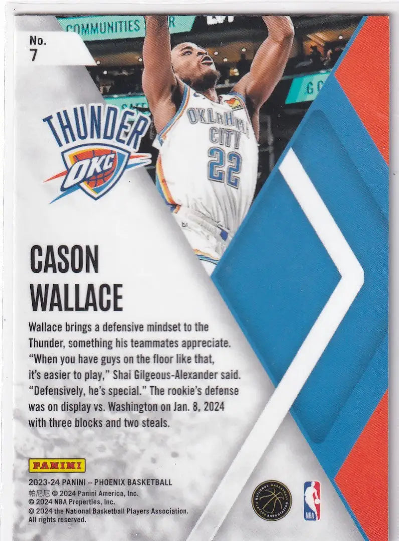 2023-24 PHOENIX #7 CASON WALLACE INSTANT PHENOM- OKLAHOMA CITY THUNDER