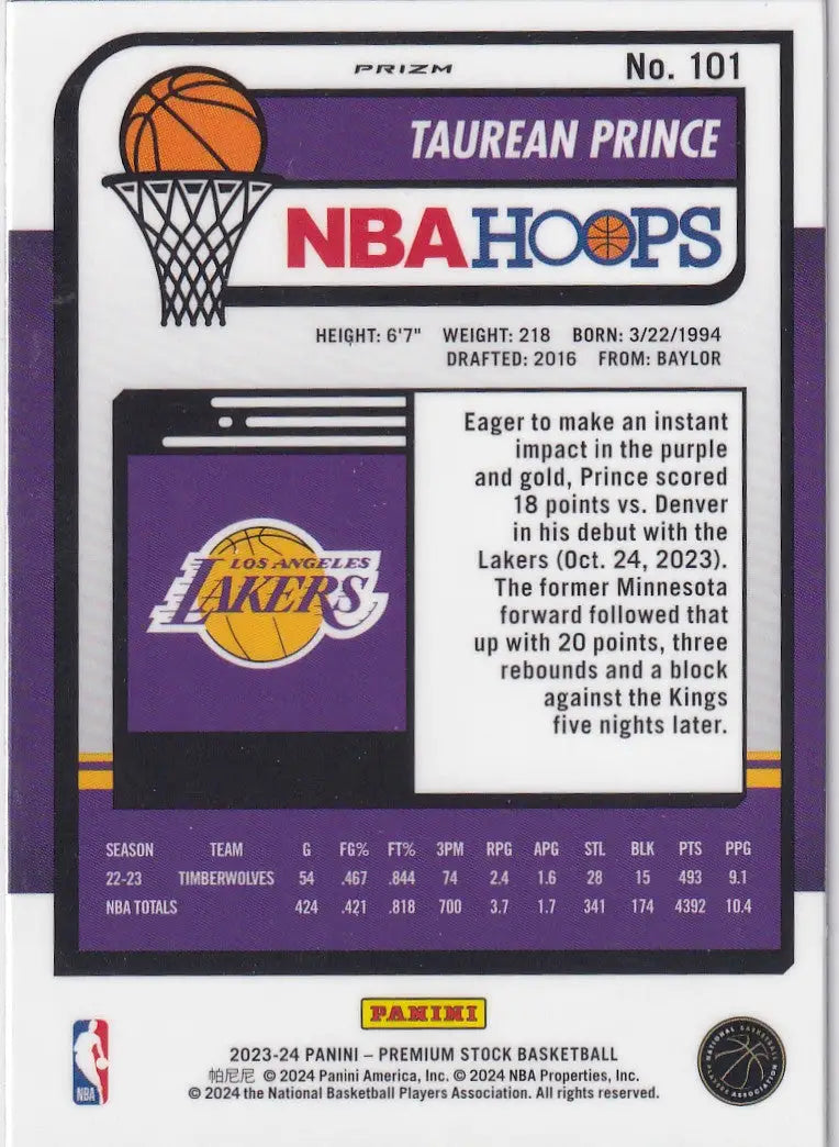 2023-24 PREMIUM STOCK #101 TAREAN PRINCE CRACKED ICE- LOS ANGELES LAKERS