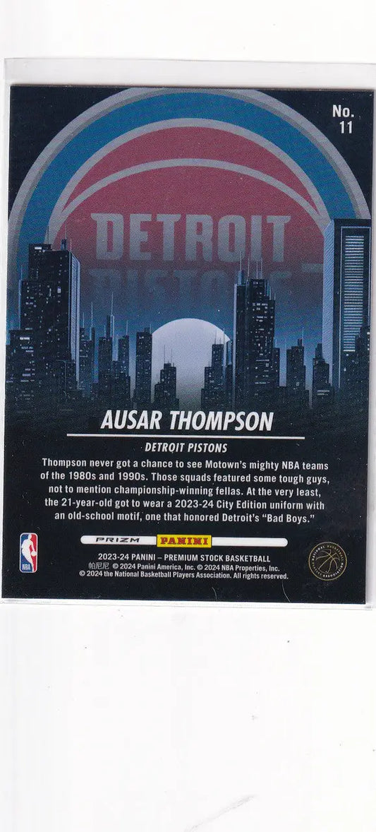 2023-24 PREMIUM STOCK #11 AUSAR THOMPSON CITY EDITION SILVER- DETROIT PISTONS - Basketball Card Single
