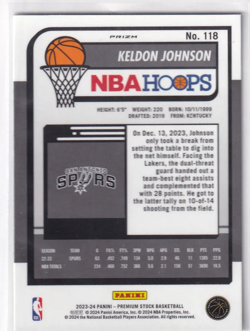 2023-24 PREMIUM STOCK #118 KELDON JOHNSON REFRACTOR- SAN ANTONIO SPURS
