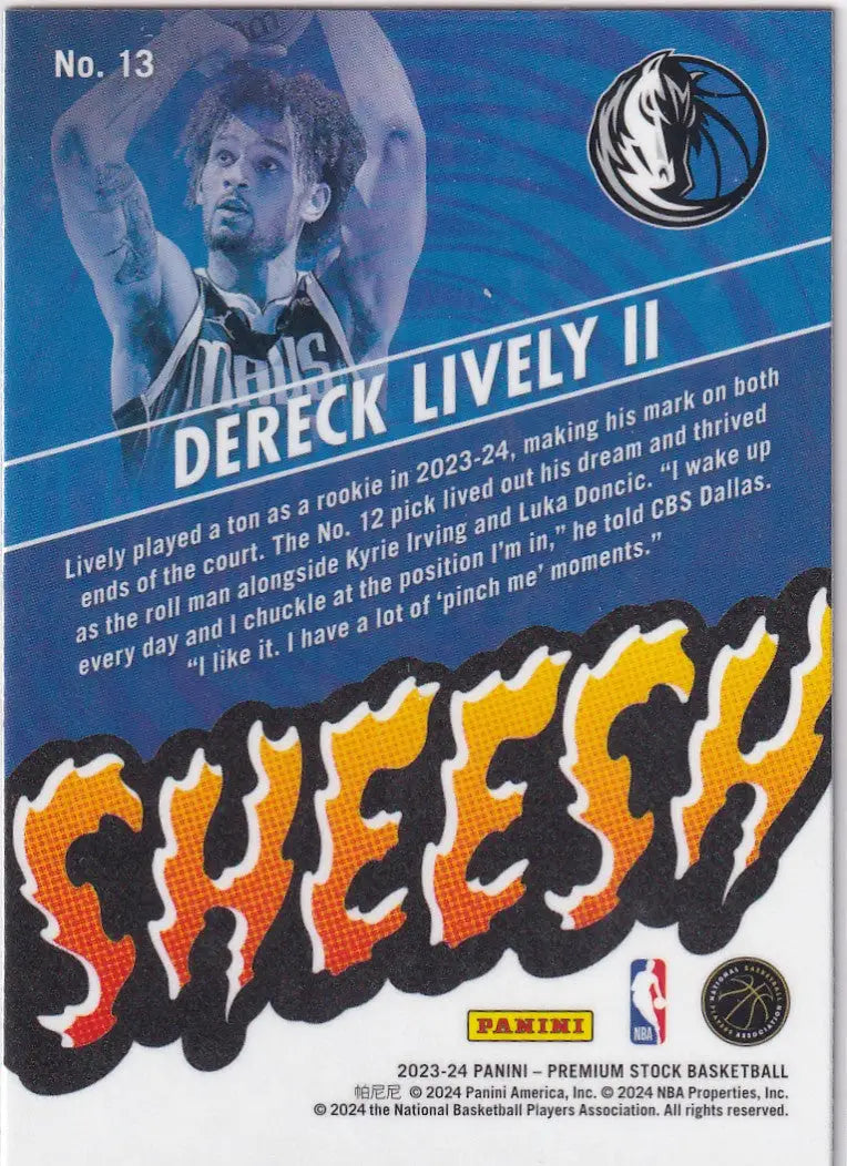2023-24 PREMIUM STOCK #13 DERECK LIVELY SHEESH- DALLAS MAVERICKS