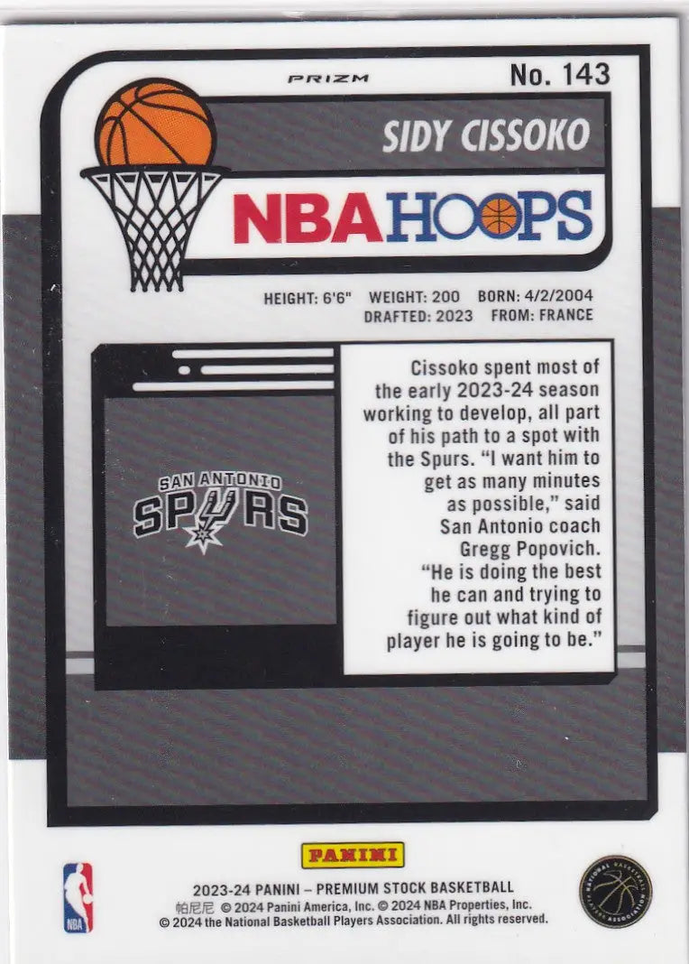 2023-24 PREMIUM STOCK #143 SIDY CISSOKO CRACKED ICE- SAN ANTONIO SPURS