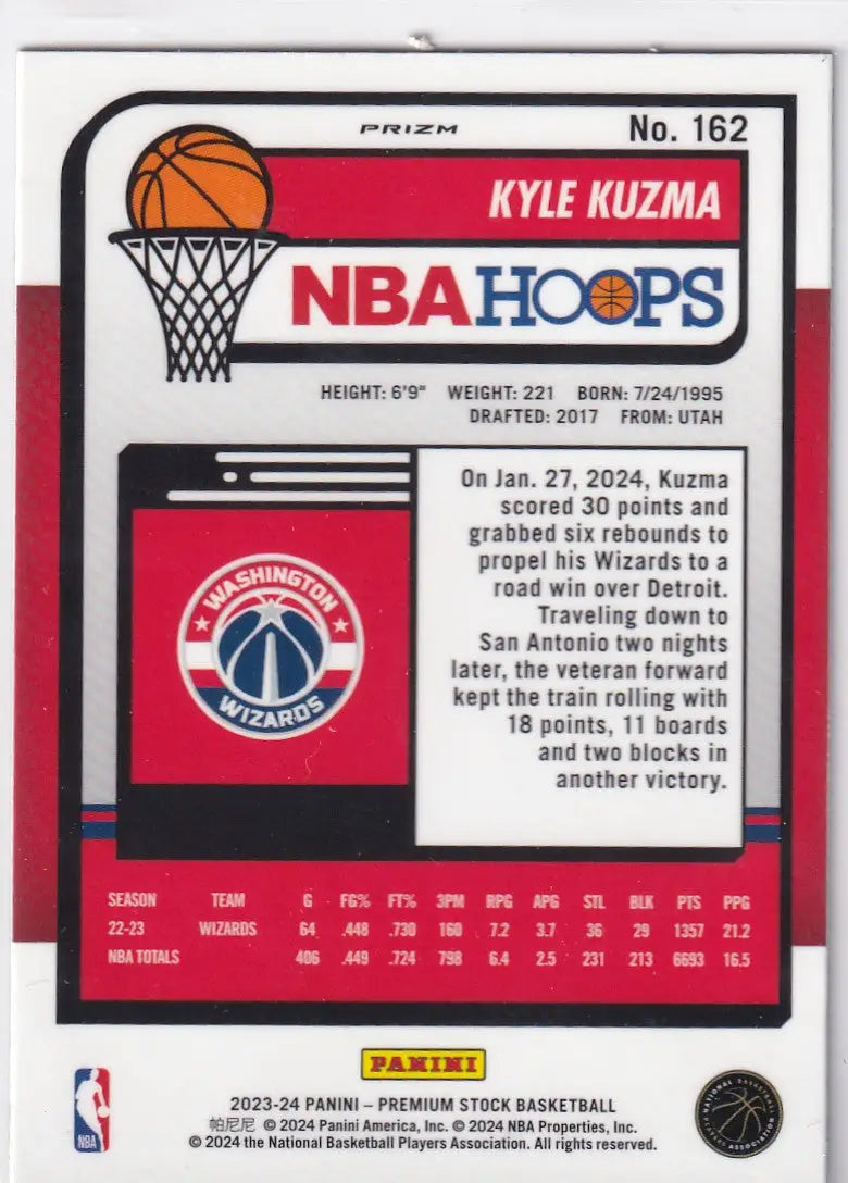 2023-24 PREMIUM STOCK #162 KYLE KUZMA REFRACTOR- WASHINGTON WIZARDS
