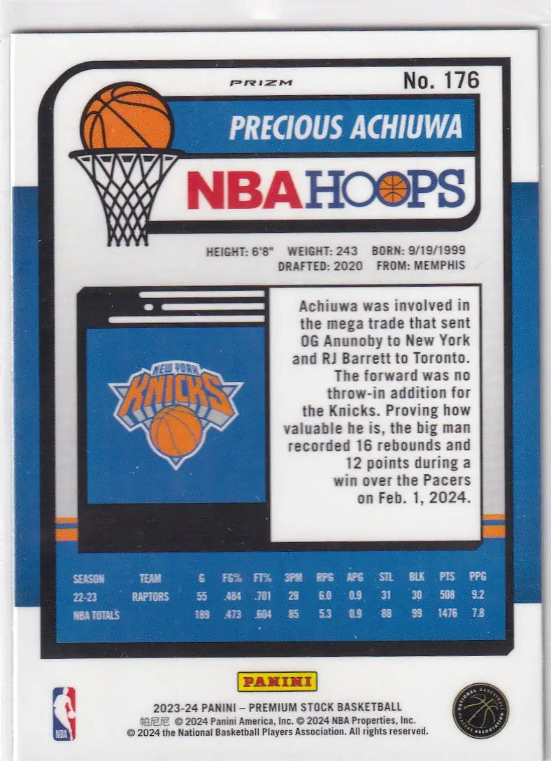 2023-24 PREMIUM STOCK #176 PRECOIUS ACHIUWA CRACKED ICE- NEW YORK KNICKS
