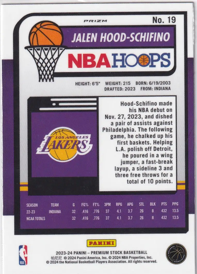 2023-24 PREMIUM STOCK #19 JALEN HOOD SCHIFINO CRACKED ICE- LOS ANGELES LAKERS