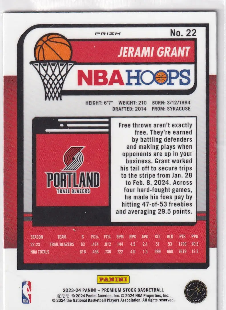 2023-24 PREMIUM STOCK #22 JERAMI GRANT CRACKED ICE- PORTLAND TRAIL BLAZZERS - Basketball Card Single