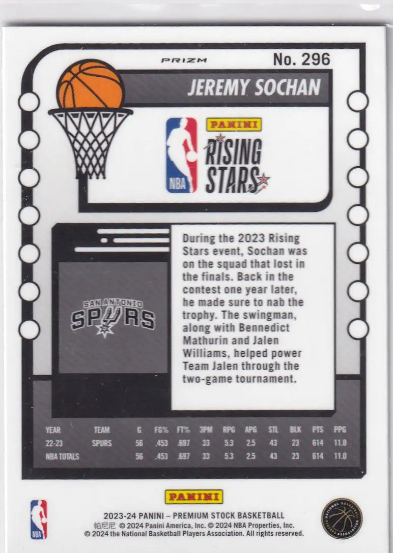 2023-24 PREMIUM STOCK #296 JEREMY SOCHAN CRACKED ICE- SAN ANTONIO SPURS