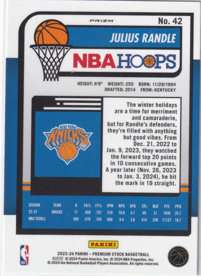 2023-24 PREMIUM STOCK #42 JULIUS RANDLE CRACKED ICE- NEW YORK KNICKS