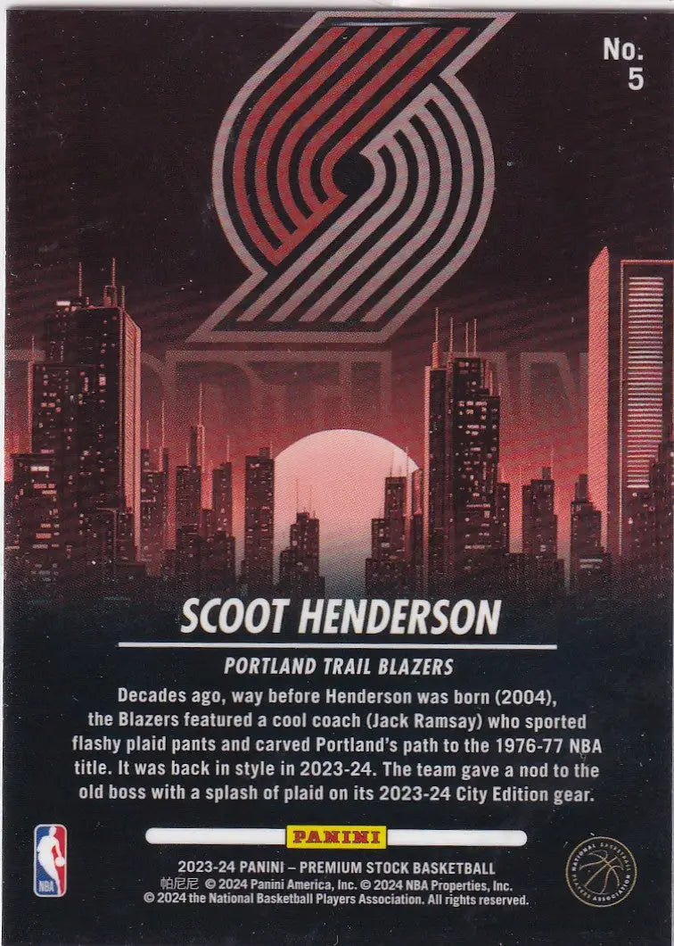 2023-24 PREMIUM STOCK #5 SCOOT HENDERSON CITY EDITION- PORTLAND TRAIL BLAZZERS - Basketball Card Single