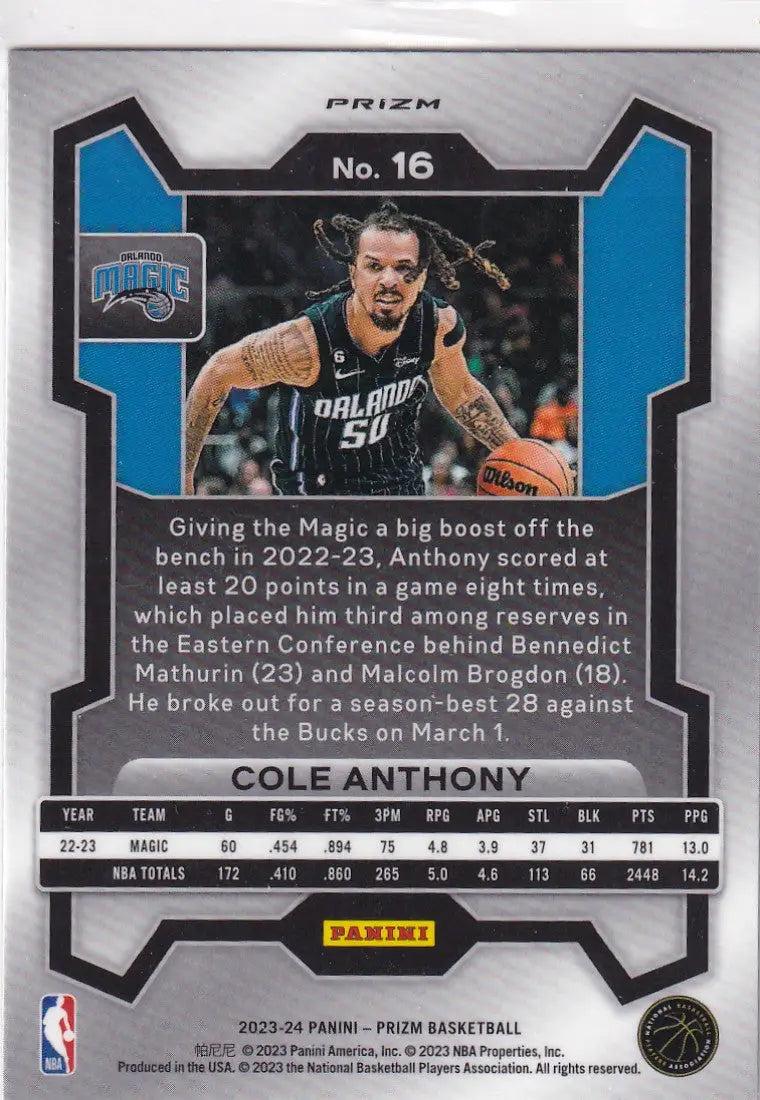 2023-24 PRIZM #16 COLE ANTHONY CRACKED ICE- ORLANDO MAGIC