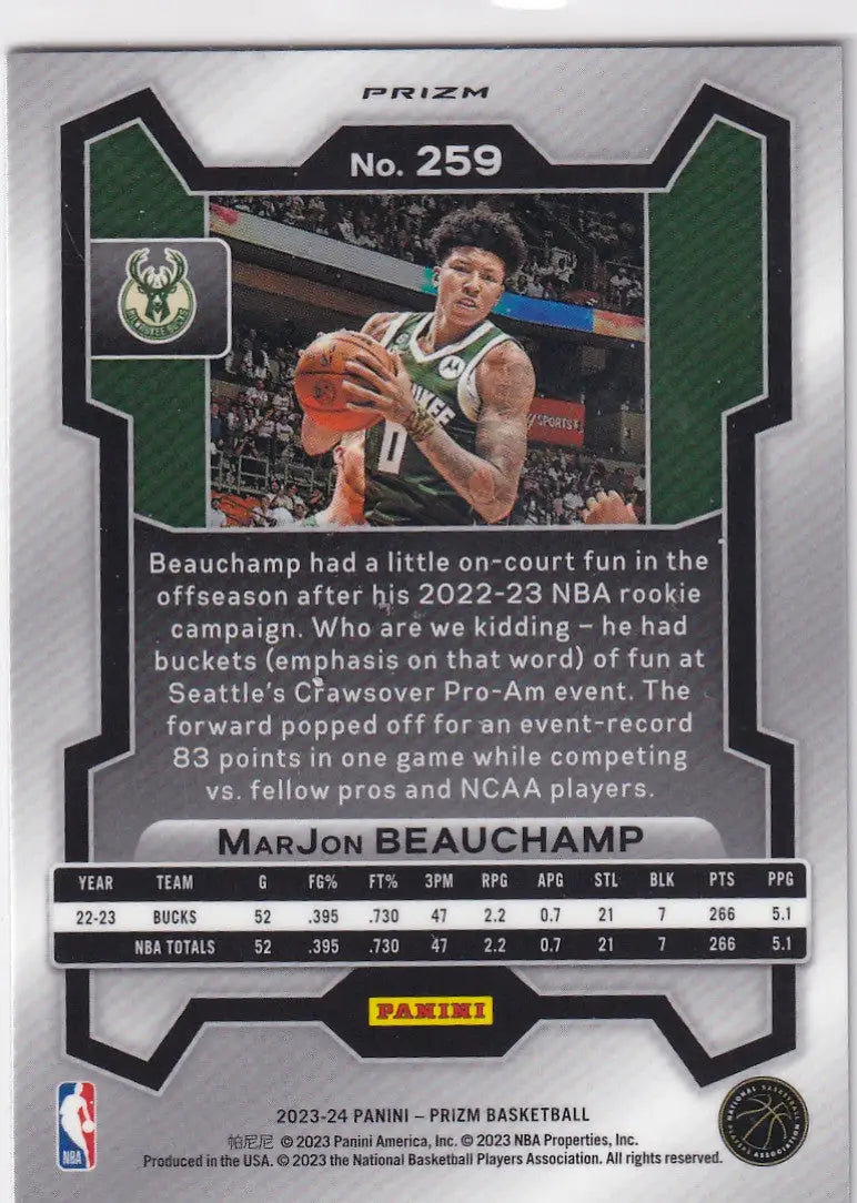 2023-24 PRIZM #259 MARJON BEAUCHAMP CRACKED ICE- MILWAUKEE BUCKS - Basketball Card Single