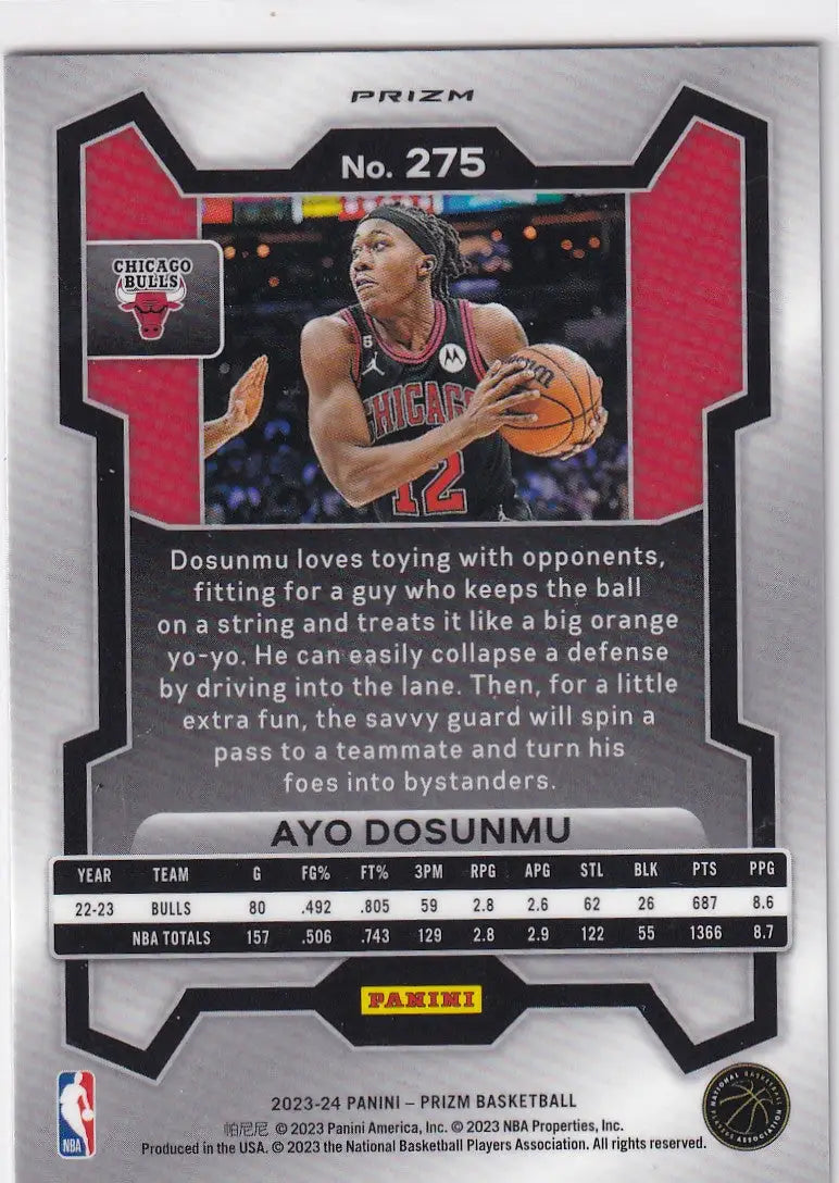 2023-24 PRIZM #275 AYO DOSUNMU CRACKED ICE- CHICAGO BULLS - Basketball Card Single