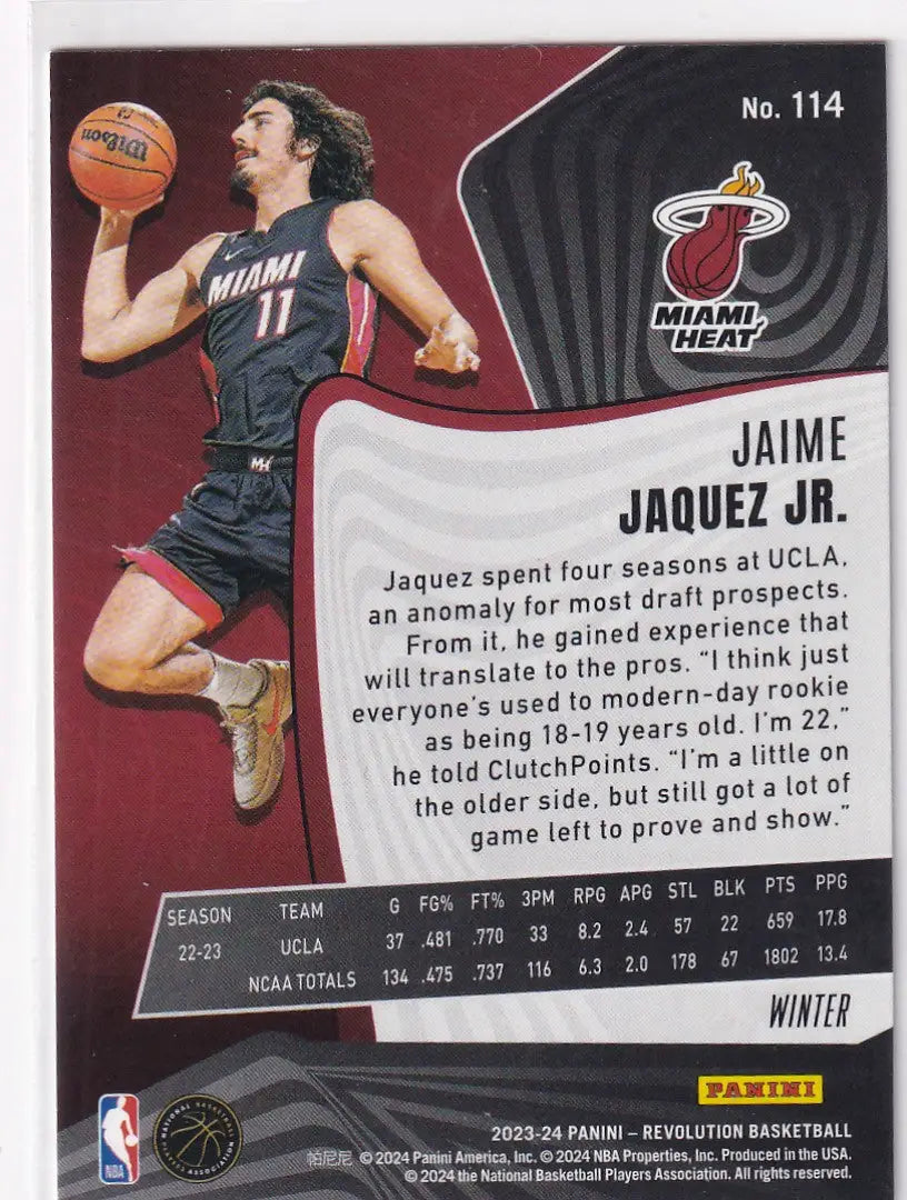 2023-24 REVOLUTION #114 JAMIE JAQUEZ JR WINTER- MIAMI HEAT - Basketball Card Single