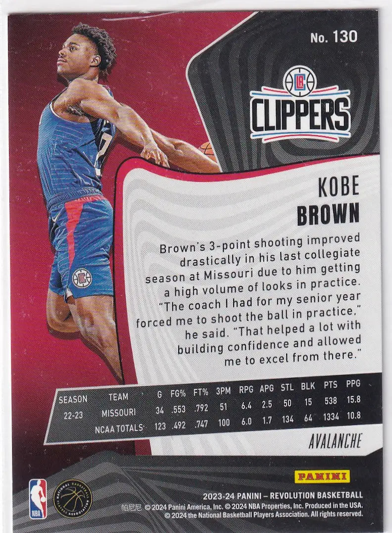 2023-24 REVOLUTION #130 KOBE BROWN AVALACHE- LOS ANGELES CLIPPERS - Basketball Card Single