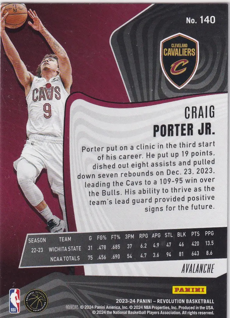 2023-24 REVOLUTION #140 CRAIG PORTER JR AVALANCHE- CLEVELAND CAVALIERS - Basketball Card Single