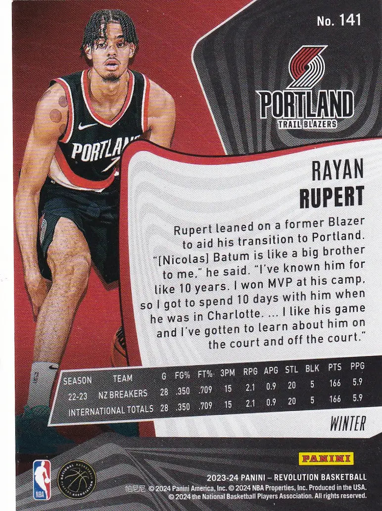 2023-24 REVOLUTION #141 RAYAN RUPERT WINTER- PORTLAND TRAIL BLAZZERS