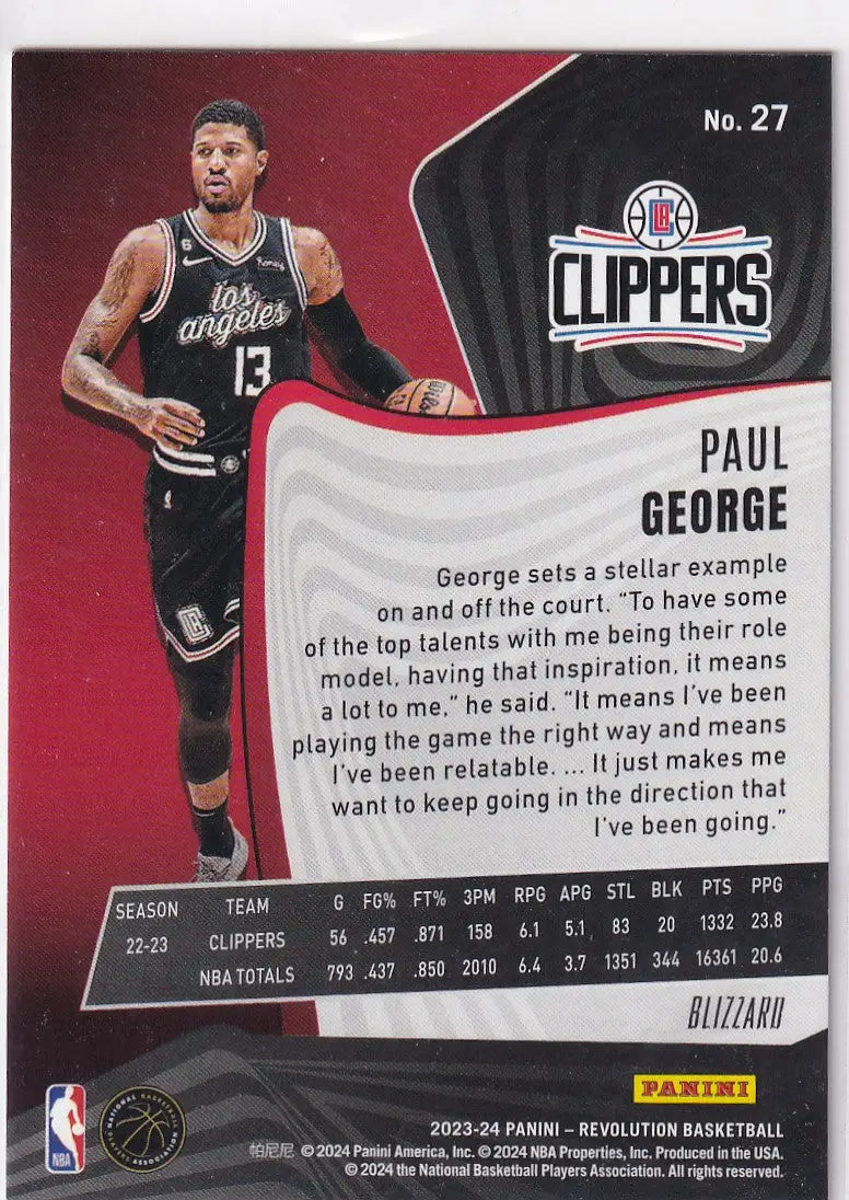 2023-24 REVOLUTION #27 PAUL GEORGE BLIZZARD- LOS ANGELES CLIPPERS - Basketball Card Single