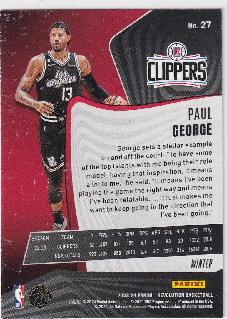2023-24 REVOLUTION #27 PAUL GEORGE WINTER- LOS ANGELES CLIPPERS - Basketball Card Single