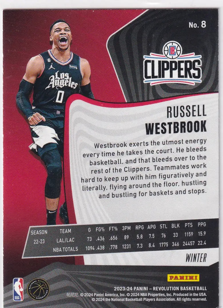 2023-24 REVOLUTION #8 RUSSELL WESTBROOK WINTER- LOS ANGELES CLIPPERS - Basketball Card Single