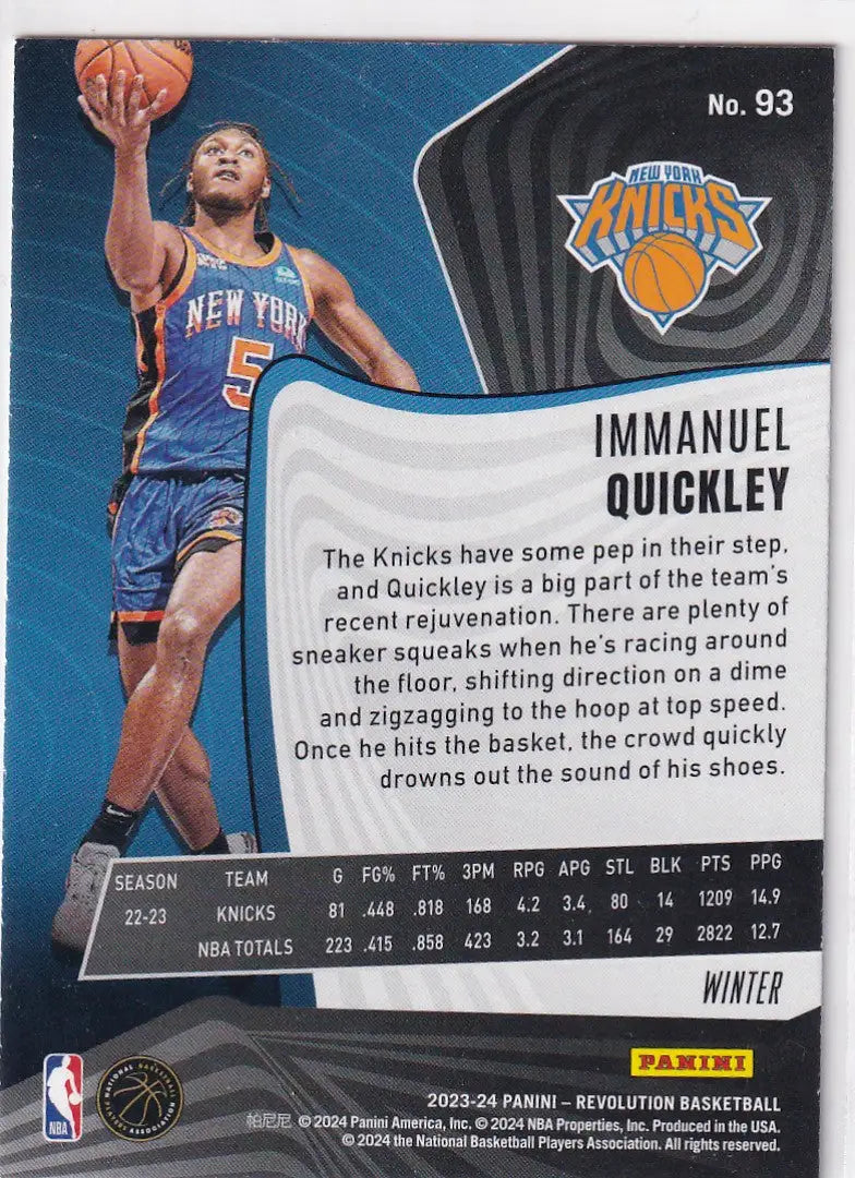 2023-24 REVOLUTION #93 IMMANUEL QUICKLEY WINTER- NEW YORK KNICKS