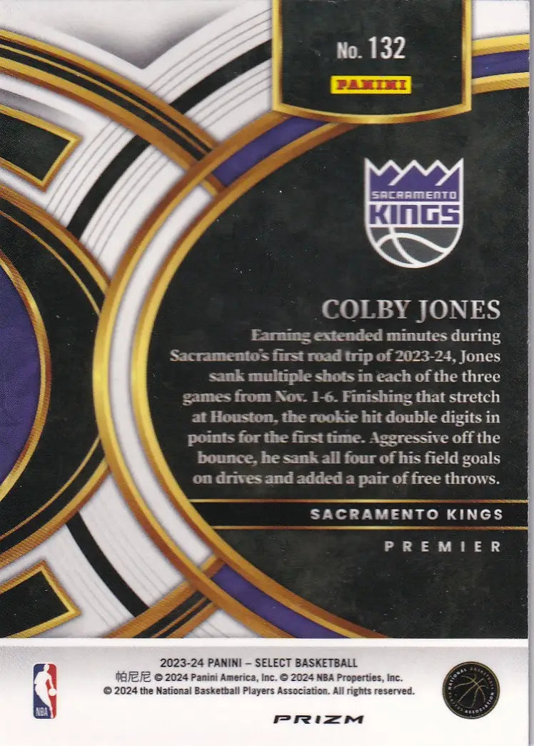 2023-24 SELECT #132 COLBY JONES CRACKED ICE- SACRAMENTO KINGS