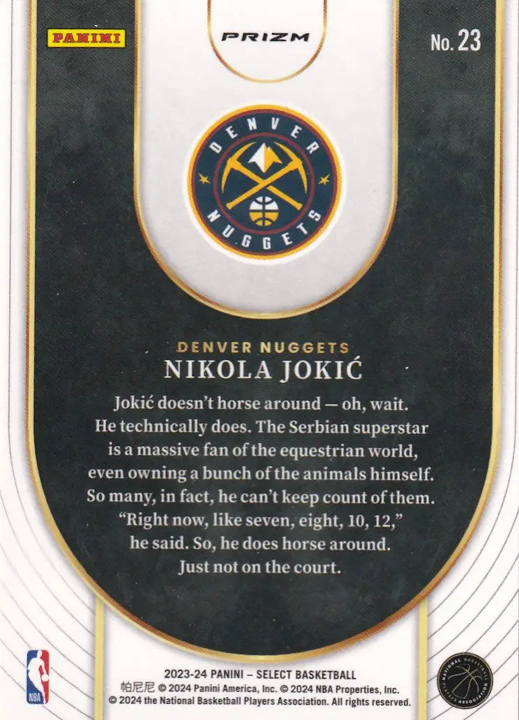 2023-24 SELECT #23 NIKOLA JOKIC NEON ICON REFRACTOR- DENVER NUGGETS
