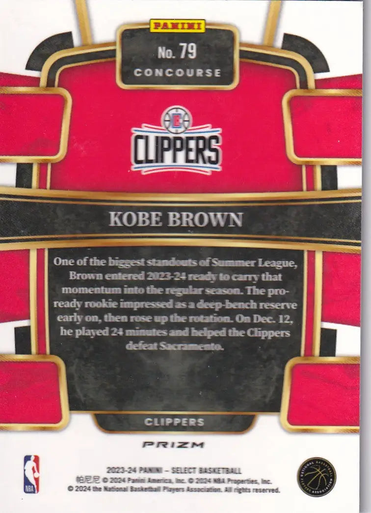 2023-24 SELECT #79 KOBE BROWN CRACKED ICE- LOS ANGELES CLIPPERS