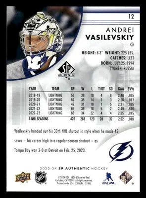 2023-24 SP #12 Andrei Vasilevskiy - Hockey Card Single