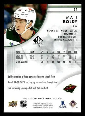 2023-24 SP #64 Matt Boldy - Hockey Card Single