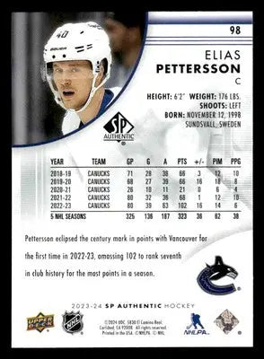 2023-24 SP #98 Elias Pettersson - Hockey Card Single