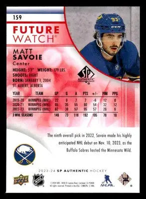2023-24 SP Authentic #159 Matt Savoie Limited Red - Hockey Card Single