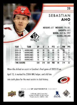 2023-24 SP Authentic #20 Sebastian Aho - Hockey Card Single