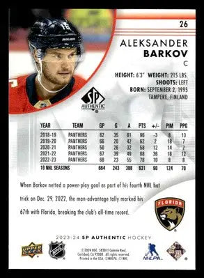 2023-24 SP Authentic #26 Aleksander Barkov - Hockey Card Single