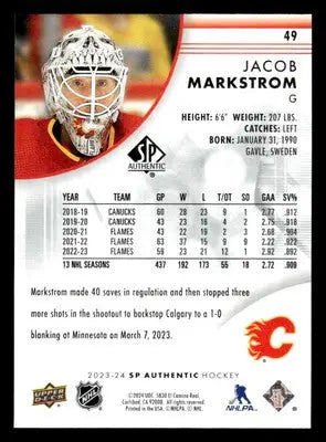 2023-24 SP Authentic #49 Jacob Markstrom - Hockey Card Single