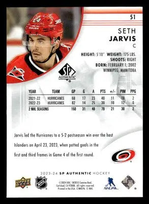 2023-24 SP Authentic #51 Seth Jarvis - Hockey Card Single