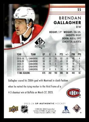 2023-24 SP Authentic #55 Brendan Gallagher - Hockey Card Single