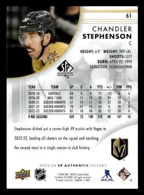 2023-24 SP Authentic #61 Chandler Stephenson - Hockey Card Single