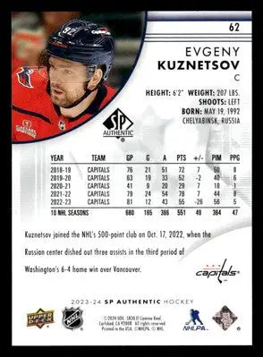 2023-24 SP Authentic #62 Evgeny Kuznetsov - Hockey Card Single