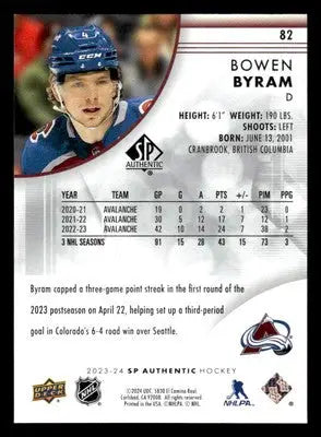 2023-24 SP Authentic #82 Bowen Byram - Hockey Card Single