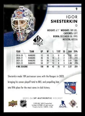 2023-24 SP Authentic #9 Igor Shesterkin - Hockey Card Single