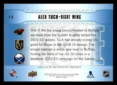 2023-24 SP Authentic #E-2 Alex Tuch Evolve Blue - Hockey Card Single