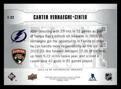 2023-24 SP Authentic #E-22 Carter Verhaeghe Evolve - Hockey Card Single