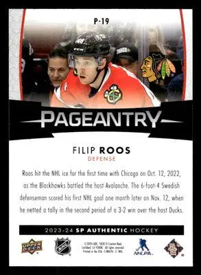 2023-24 SP Authentic #P-19 Filip Roos Pageantry - Hockey Card Single