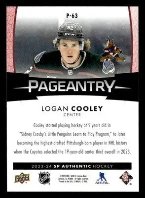 2023-24 SP Authentic #P-63 Logan Cooley Pageantry - Hockey Card Single