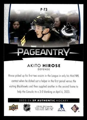 2023-24 SP Authentic #P-73 Akito Hirose Pageantry - Hockey Card Single
