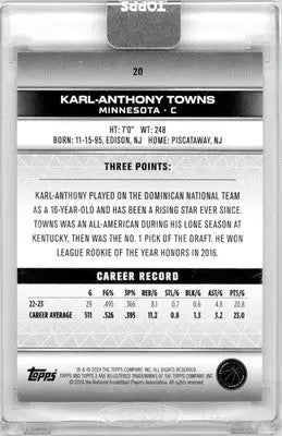 2023-24 Topps 3 Karl-Anthony Towns #20 Bronze /25 Timberwolves - Basketball Card Single