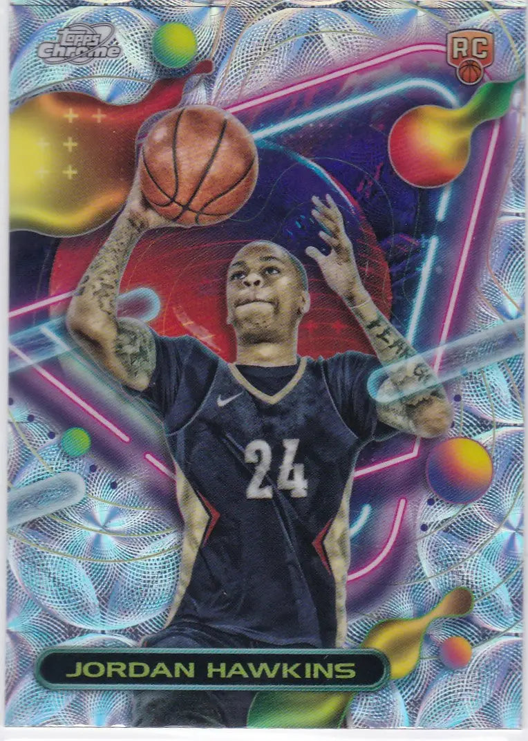 Jordan Hawkins basketball card from 2023-24 Topps Chrome #163 RC Nucleas New Orleans Pelicans