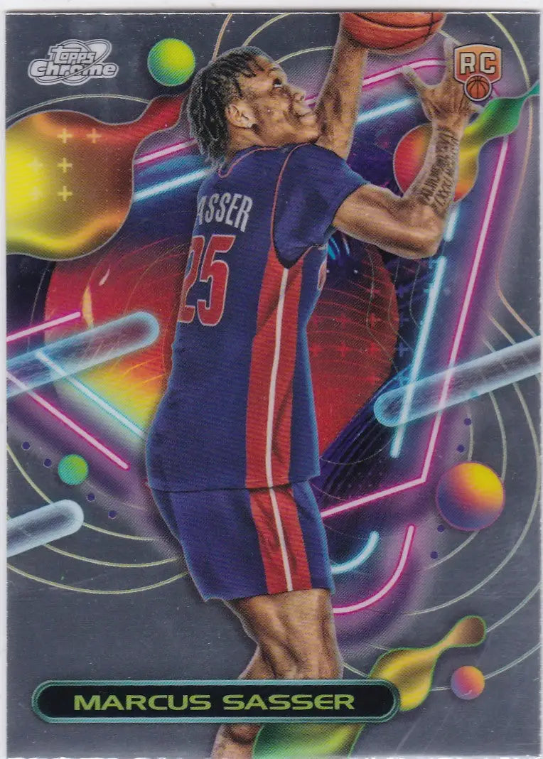 Marcus Sasser basketball card from 2023-24 Topps Chrome #172 RC Detroit Pistons
