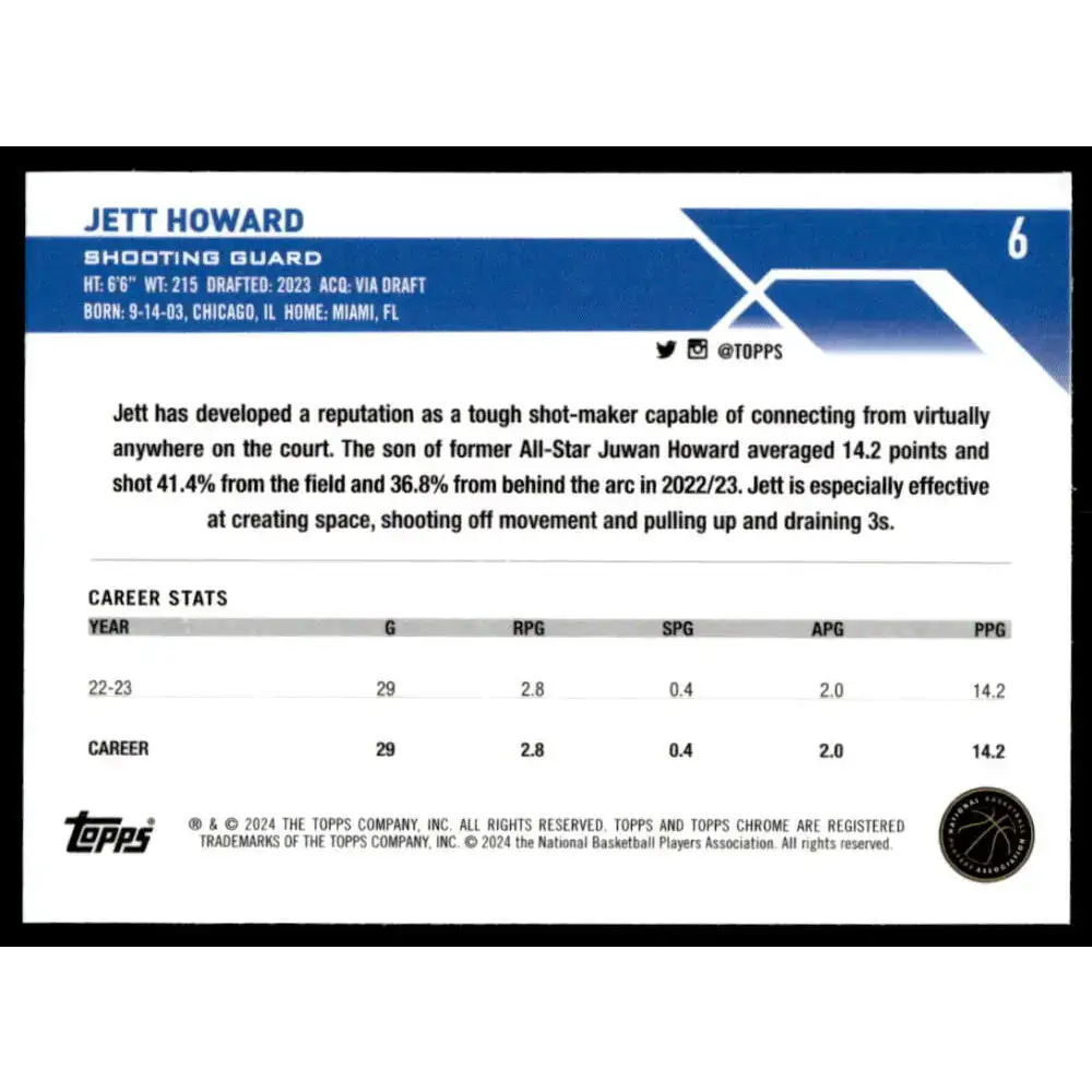 2023-24 Topps Chrome #6 Jett Howard NM-MT Orlando Magic Basketball Card - Basketball Card Single